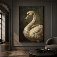Graceful White Swan Oil Painting Style Canvas Print Wall Art, Elegant Wildlife Decor - Mockup Display 13