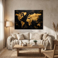 Textured Golden World Map Modern Abstract Canvas Print Wall Art, Elegant Decor - Mockup Display 13