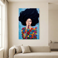 Vibrant Floral Woman Oil Painting Style Canvas Print Wall Art, Expressive Decor - Mockup Display 13