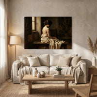 Contemplative Woman Classical Oil Painting Style Canvas Print Wall Art, Elegant - Mockup Display 13