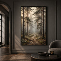 Misty Forest Path Oil Painting Style Canvas Print Wall Art, Nature Landscape - Mockup Display 13