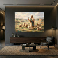 Good Shepherd Jesus Oil Painting Style Canvas Print Wall Art for Faith Decor - Mockup Display 13
