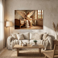 Guardian Angel & Child Praying Oil Painting Style Canvas Print Wall Art, Divine Grace - Mockup Display 13