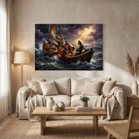 Biblical Jesus Calming Storm Oil Painting Style Canvas Print Wall Art, Religious - Mockup Display 13