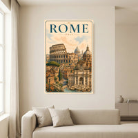Historic Rome Cityscape Illustration Canvas Print Wall Art, Iconic Italy - Mockup Display 13