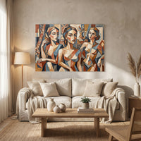 Cubist Three Women Portrait Canvas Print Wall Art, Abstract Gallery Style - Mockup Display 13