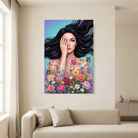 Vibrant Woman with Floral Butterflies Canvas Print Wall Art, Floral Beauty - Mockup Display 13