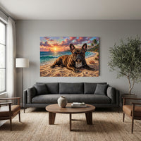 French Bulldog in Glasses on Tropical Sunset Beach Oil Painting Style Canvas Print Wall Art - Mockup Display 13