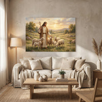 Jesus the Good Shepherd Oil Painting Style Canvas Print Wall Art for Devotion - Mockup Display 13