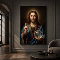 Jesus Christ Salvator Mundi Oil Painting Style Canvas Print Wall Art, Divine - Mockup Display 13