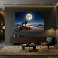 Mystical Desert Night Lion Guarding Man Canvas Print Wall Art, Dreamscape Decor - Mockup Display 13