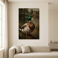 Mallard Duck Pond Rustic Landscape Oil Painting Style Canvas Print Wall Art Decor - Mockup Display 13