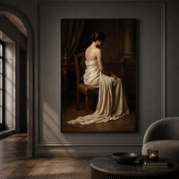 Classical Seated Woman Portrait Oil Painting Style Canvas Print Wall Art - Mockup Display 13