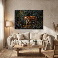 Majestic Tiger in Lush Jungle Realistic Canvas Print Wall Art, Nature-Inspired Decor - Mockup Display 13