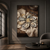 Fresh Oysters with Lemon Oil Painting Style Canvas Print Wall Art for Kitchen - Mockup Display 13
