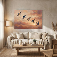 Barn Swallows Sunset Sky Oil Painting Style Canvas Print Wall Art for Nature Lovers - Mockup Display 13