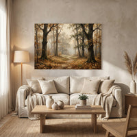Misty Autumn Forest Path Oil Painting Style Canvas Print Wall Art for Rustic Decor - Mockup Display 13