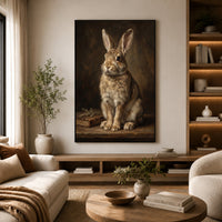 Charming Rabbit Oil Painting Style Canvas Print Wall Art, Rustic Decor - Mockup Display 14