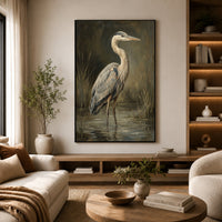 Majestic Heron Wetland Oil Painting Style Canvas Print Wall Art, Nature Decor - Mockup Display 14