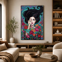 Boho Woman with Floral Tattoos Canvas Print Wall Art, Mystical Decor - Mockup Display 14