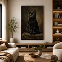 Elegant Black Cat Portrait Oil Painting Style Canvas Print Wall Art, Regal - Mockup Display 14