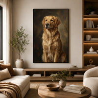 Golden Retriever Dog Portrait Oil Painting Style Canvas Print Wall Art, Elegant Decor - Mockup Display 14