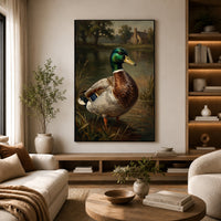 Mallard Duck Pond Rustic Landscape Oil Painting Style Canvas Print Wall Art Decor - Mockup Display 14