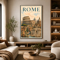 Historic Rome Cityscape Illustration Canvas Print Wall Art, Iconic Italy - Mockup Display 14