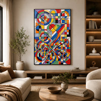 Abstract Geometric Cubist Style Canvas Print Wall Art Modern Dynamic Decor - Mockup Display 14