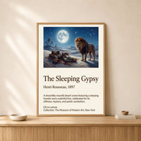 Desert Night Lion and Sleeping Man Oil Painting Style Canvas Print Wall Art - Mockup Display 14