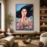 Vibrant Woman with Floral Butterflies Canvas Print Wall Art, Floral Beauty - Mockup Display 14