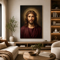 Jesus Christ Crown of Thorns Realistic Spiritual Portrait Canvas Print Wall Art - Mockup Display 14