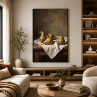 Realistic Pears Still Life Oil Painting Style Canvas Print Wall Art for Kitchen Decor - Mockup Display 14