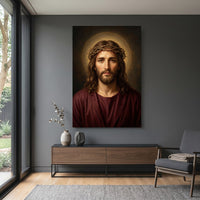 Jesus Christ Crown of Thorns Realistic Spiritual Portrait Canvas Print Wall Art - Mockup Display 15