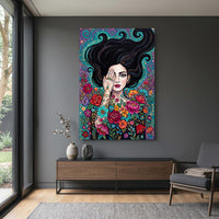 Boho Woman with Floral Tattoos Canvas Print Wall Art, Mystical Decor - Mockup Display 15