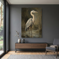 Majestic Heron Wetland Oil Painting Style Canvas Print Wall Art, Nature Decor - Mockup Display 15