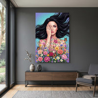 Vibrant Woman with Floral Butterflies Canvas Print Wall Art, Floral Beauty - Mockup Display 15