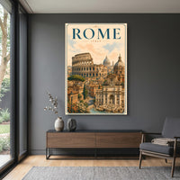Historic Rome Cityscape Illustration Canvas Print Wall Art, Iconic Italy - Mockup Display 15
