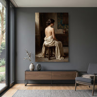Serene Draped Woman Classical Oil Painting Style Canvas Print Wall Art for Elegance - Mockup Display 15