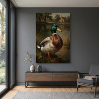 Mallard Duck Pond Rustic Landscape Oil Painting Style Canvas Print Wall Art Decor - Mockup Display 15