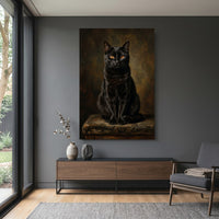 Elegant Black Cat Portrait Oil Painting Style Canvas Print Wall Art, Regal - Mockup Display 15