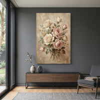 Romantic Blush & Cream Roses Oil Painting Style Canvas Print Wall Art, Elegant Home Decor - Mockup Display 15