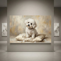 White Bichon Frise Stretched Canvas Wall Art, Soft Dog Portrait Print, Elegant Bedroom Decor