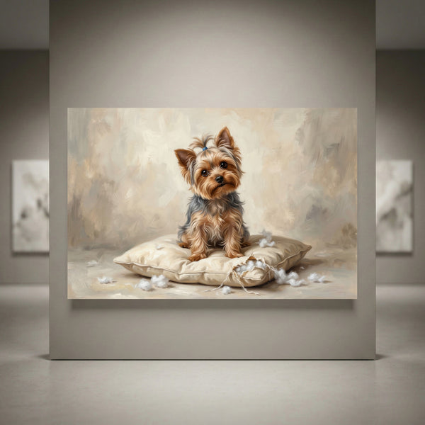 Yorkshire Terrier Stretched Canvas Wall Art, Soft Dog Portrait Print, Elegant Bedroom Decor