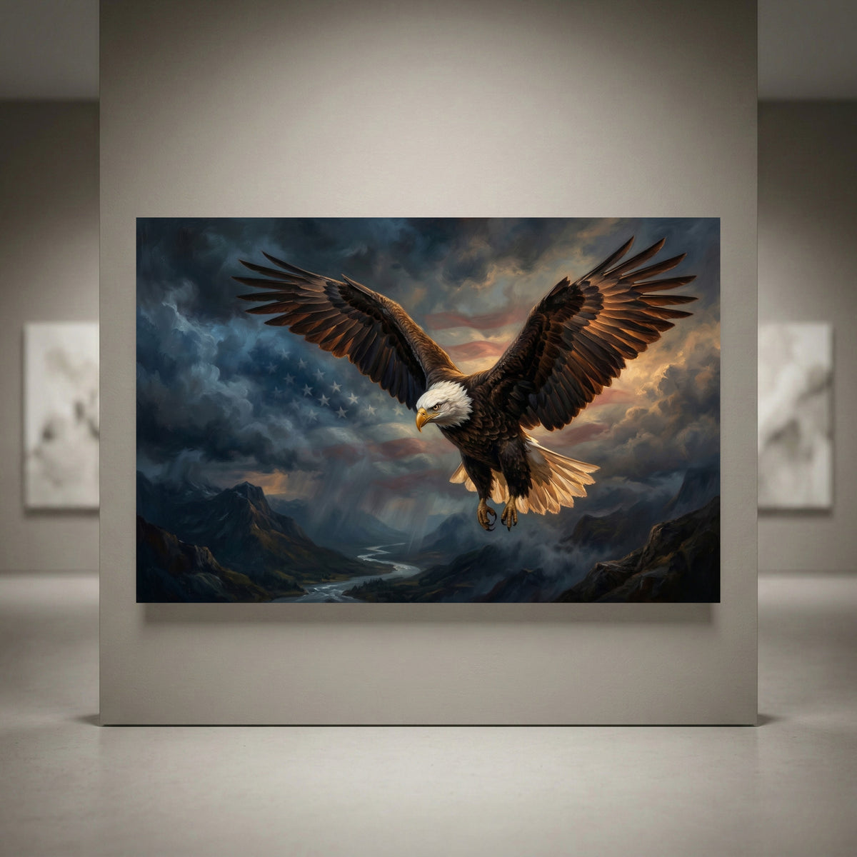 Bald Eagle Canvas Wall Art, Patriotic Wildlife Print, Dramatic Living Room Decor