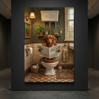 Dachshund Bathroom Stretched Canvas Wall Art, Humorous Dog Print, Vintage Powder Room Decor