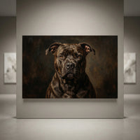 Black Pit Bull Stretched Canvas Wall Art, Dramatic Dog Portrait Print, Rustic Living Room Decor