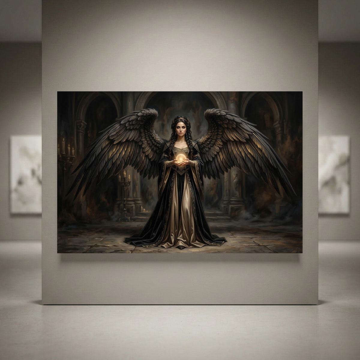 Dark Angel Stretched Canvas Wall Art, Gothic Fantasy Woman Print, Dramatic Statement Decor