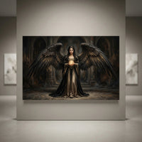 Dark Angel Stretched Canvas Wall Art, Gothic Fantasy Woman Print, Dramatic Statement Decor