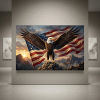 Bald Eagle Stretched Canvas Wall Art, American Flag Wildlife Print, Patriotic Statement Decor
